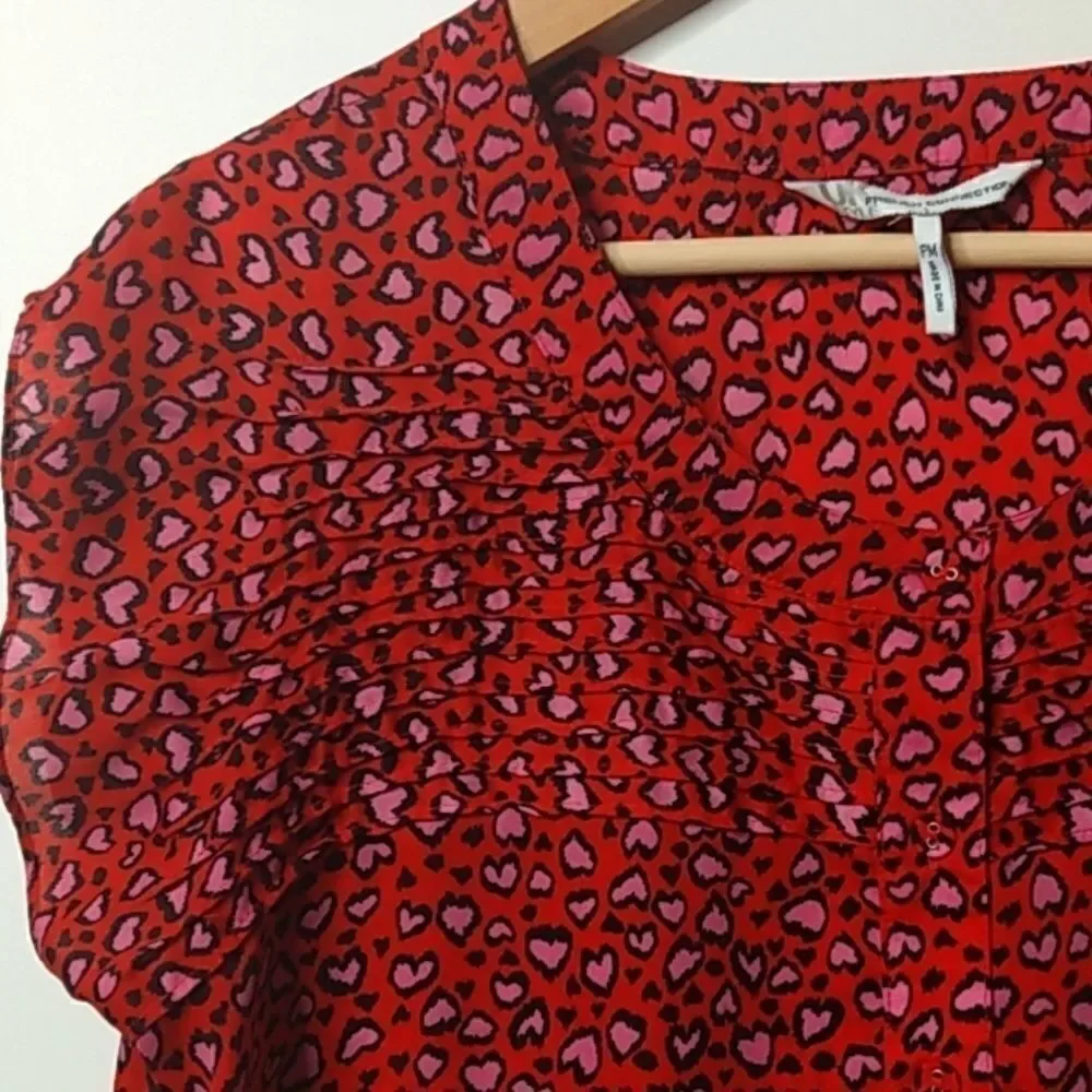 French Connection Heart Top Red Ruffle Sleeves, Size - PM - Picture 6 of 8